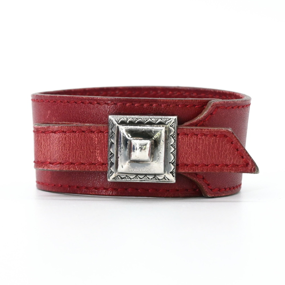 HERMES Red Leather Charm Bracelet